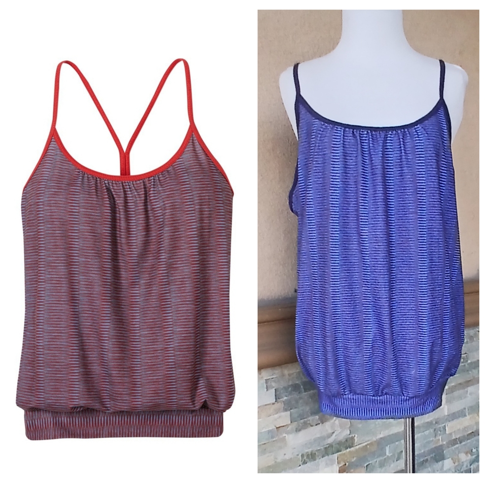 Women’s Striped Sleeveless Blouson Tank Top - Purple/Red